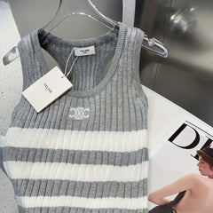 STRIPED TANK TOP 625958 IN GRAY AND WHITE COTTON RIBBED