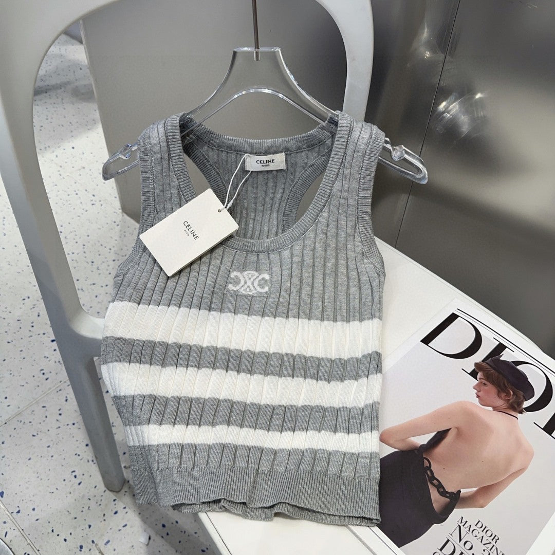 STRIPED TANK TOP 625958 IN GRAY AND WHITE COTTON RIBBED