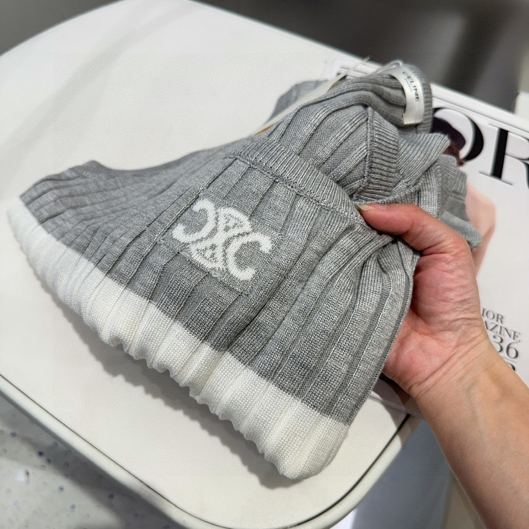 STRIPED TANK TOP 625958 IN GRAY AND WHITE COTTON RIBBED