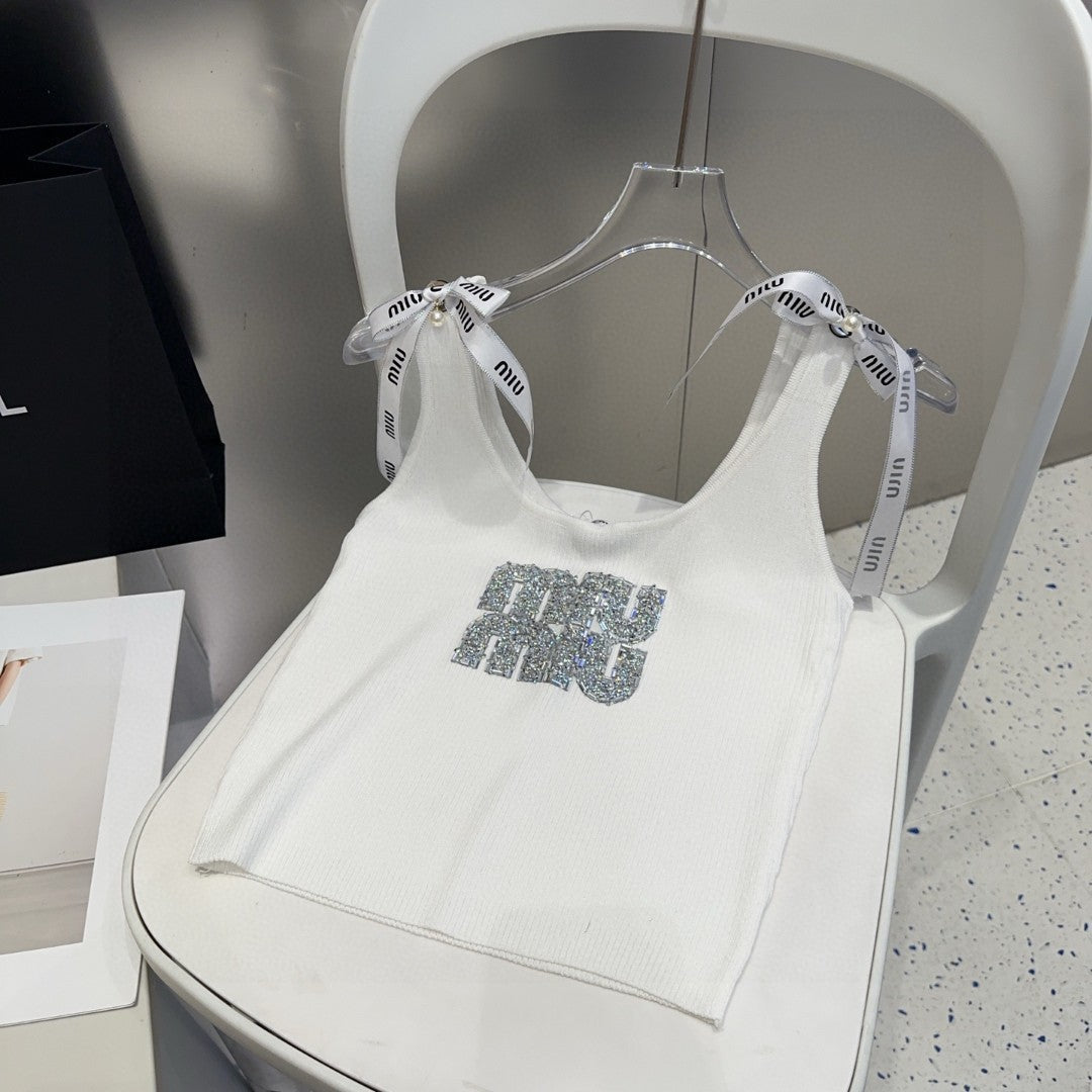 TANK TOP 622143 IN WHITE COTTON RIBBED EMBOSSED CRYSTAL