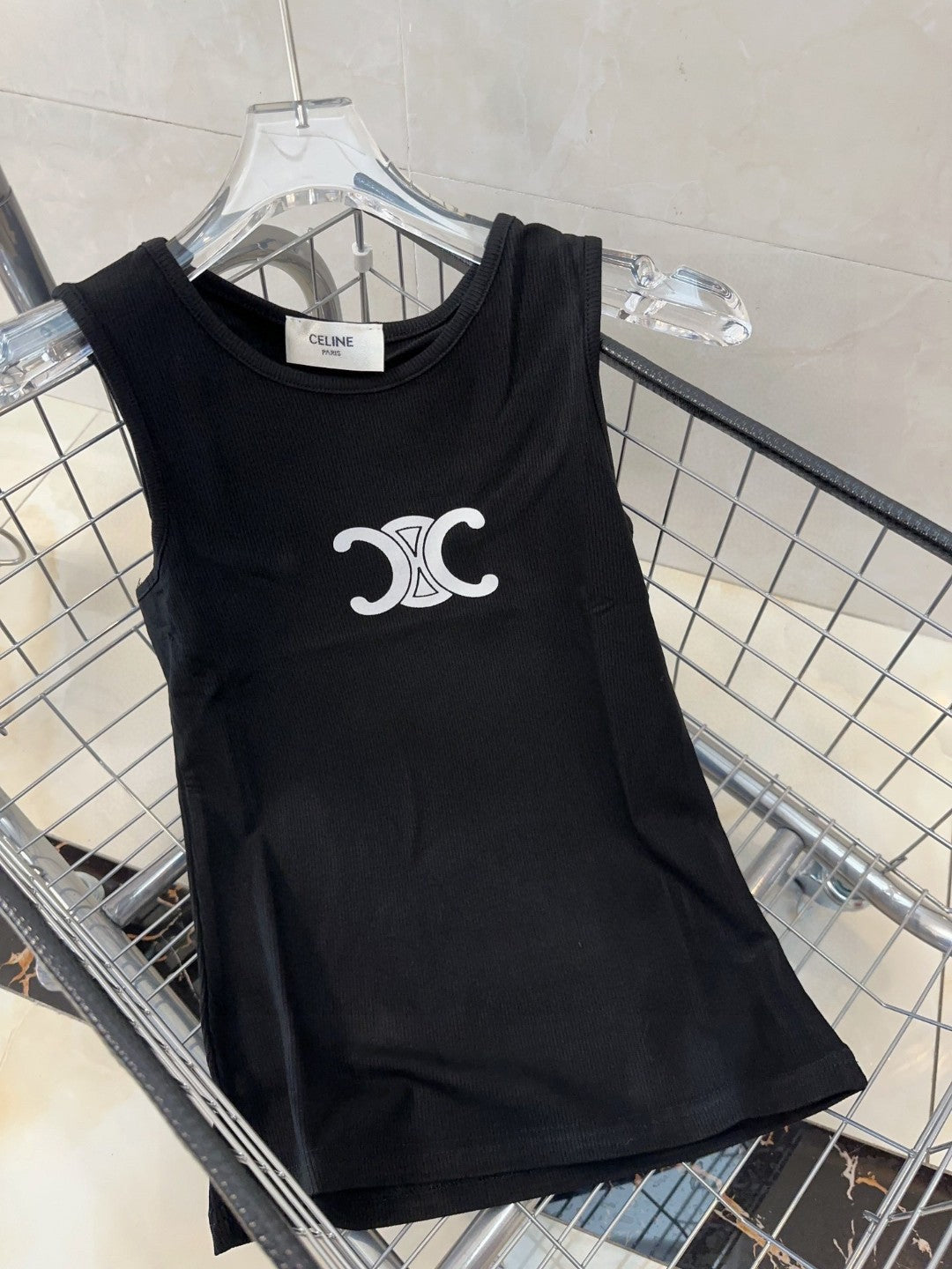 TANK TOP 627696 IN BLACK COTTON RIBBED