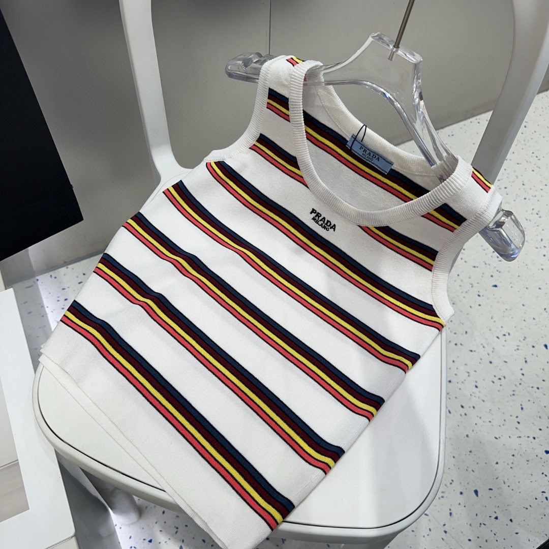 STRIPED TANK TOP 627700 IN WHITE MIX MULTICOLR COTTON RIBBED