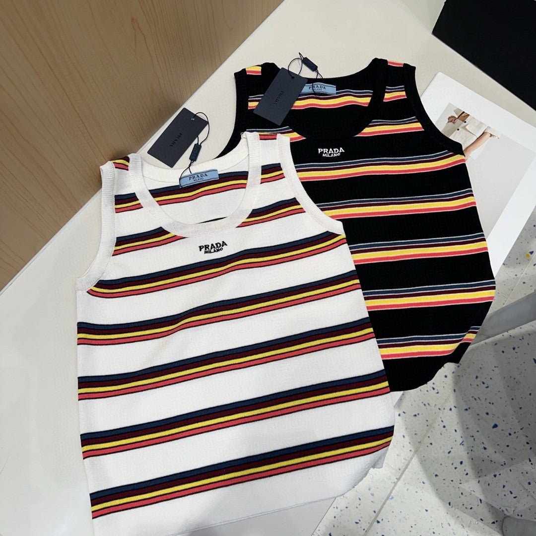 STRIPED TANK TOP 627700 IN WHITE MIX MULTICOLR COTTON RIBBED