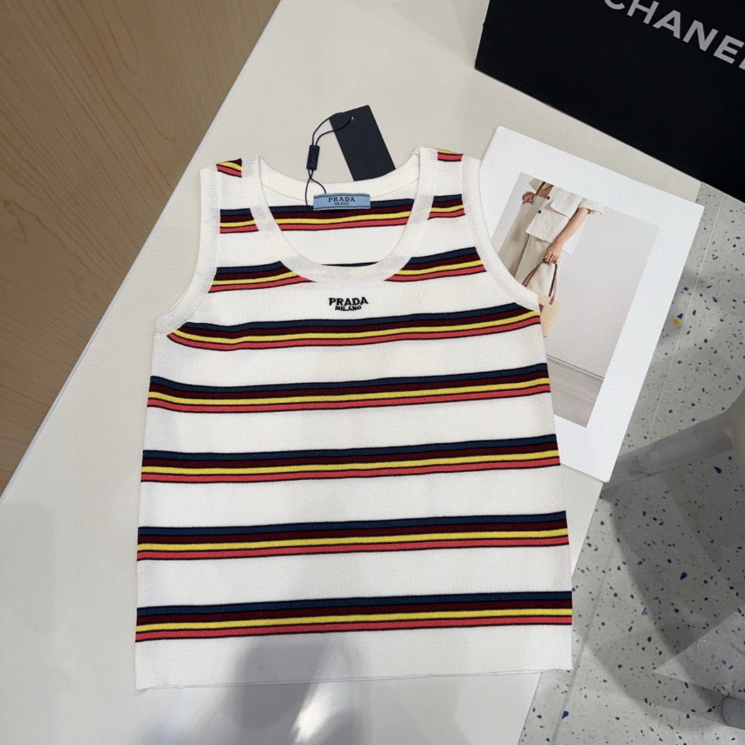 STRIPED TANK TOP 627700 IN WHITE MIX MULTICOLR COTTON RIBBED