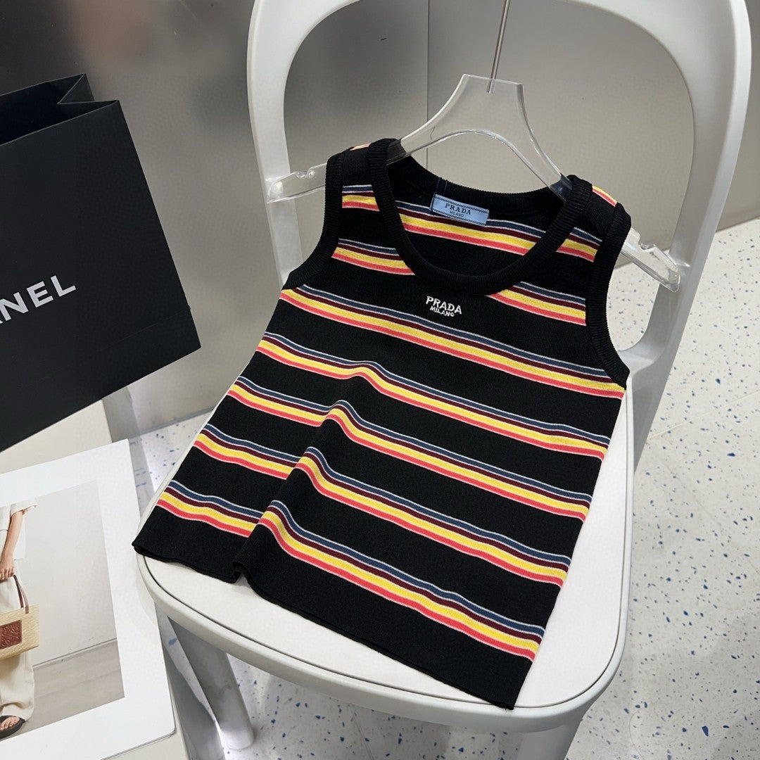 STRIPED TANK TOP 627701 IN BLACK MIX MULTICOLR COTTON RIBBED