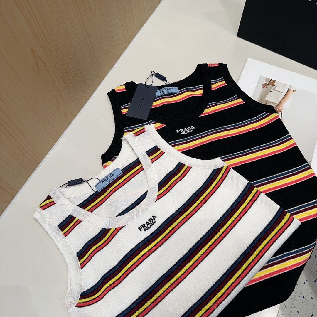 STRIPED TANK TOP 627701 IN BLACK MIX MULTICOLR COTTON RIBBED