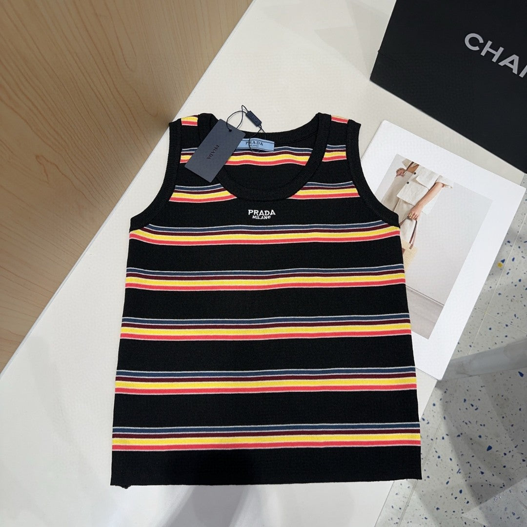STRIPED TANK TOP 627701 IN BLACK MIX MULTICOLR COTTON RIBBED