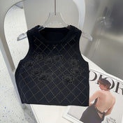 TANK TOP 633205 IN BLACK COTTON RIBBED KNIT EMBOSSED FLORAL