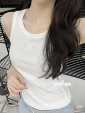 TANK TOP 633206 IN WHITE COTTON RIBBED KNIT EMBOSSED LOGO