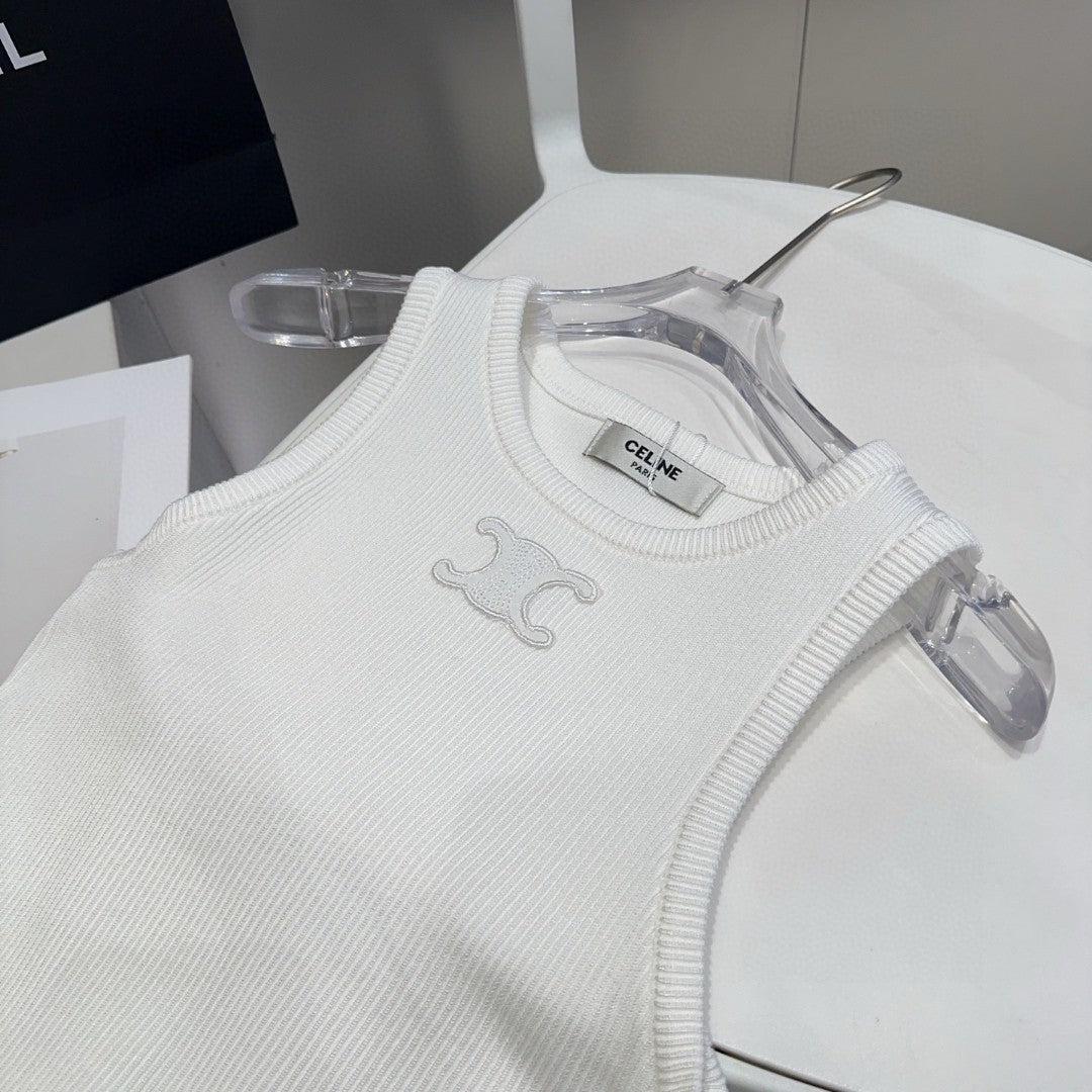 TANK TOP 633206 IN WHITE COTTON RIBBED KNIT EMBOSSED LOGO