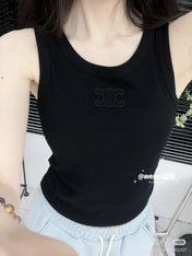 TANK TOP 633207 IN BLACK COTTON RIBBED KNIT EMBOSSED LOGO
