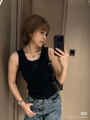 TANK TOP 633207 IN BLACK COTTON RIBBED KNIT EMBOSSED LOGO