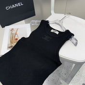 TANK TOP 633207 IN BLACK COTTON RIBBED KNIT EMBOSSED LOGO