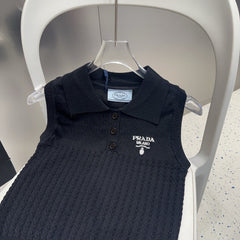 POLO TANK TOP 638006 IN BLACK COTTON RIBBED KNIT