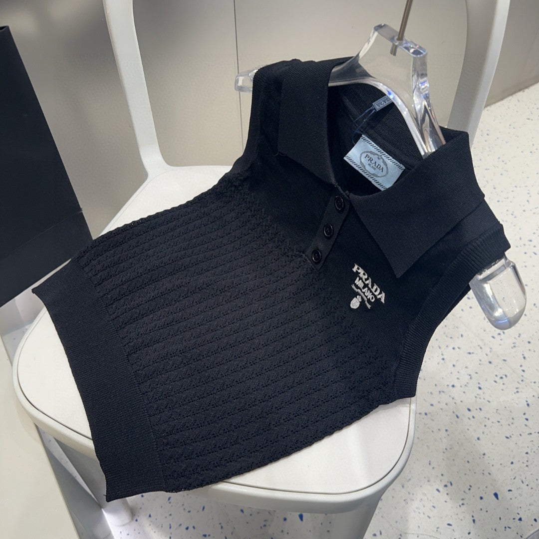 POLO TANK TOP 638006 IN BLACK COTTON RIBBED KNIT