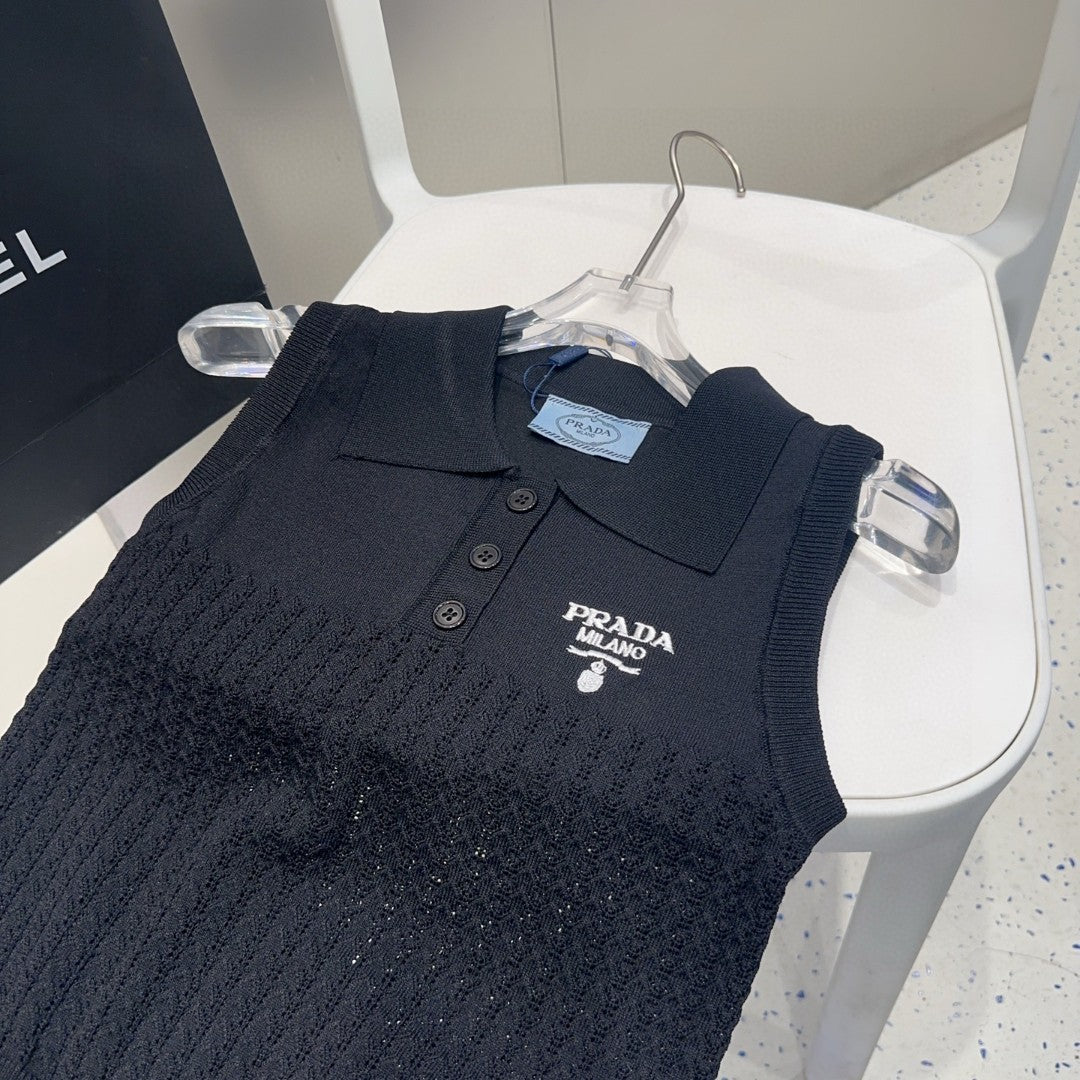 POLO TANK TOP 638006 IN BLACK COTTON RIBBED KNIT