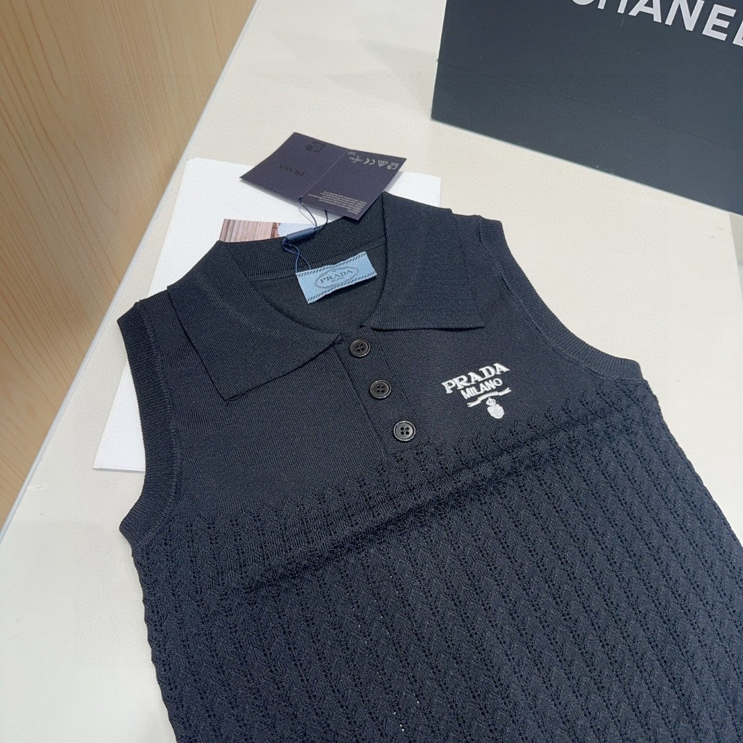 POLO TANK TOP 638006 IN BLACK COTTON RIBBED KNIT