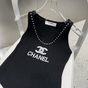 TANK TOP 640623 IN BLACK COTTON CRYSTAL ON TRIM