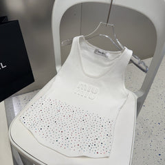 TANK TOP 640624 IN WHITE COTTON MUTILCOLOR CRYSTAL