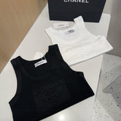 SLEEVELESS TOP 640631 IN BLACK COTTON EMBOSSED LOGO