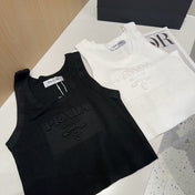 SLEEVELESS TOP 640631 IN BLACK COTTON EMBOSSED LOGO