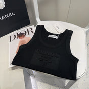 SLEEVELESS TOP 640631 IN BLACK COTTON EMBOSSED LOGO