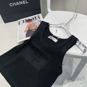 SLEEVELESS TOP 640631 IN BLACK COTTON EMBOSSED LOGO