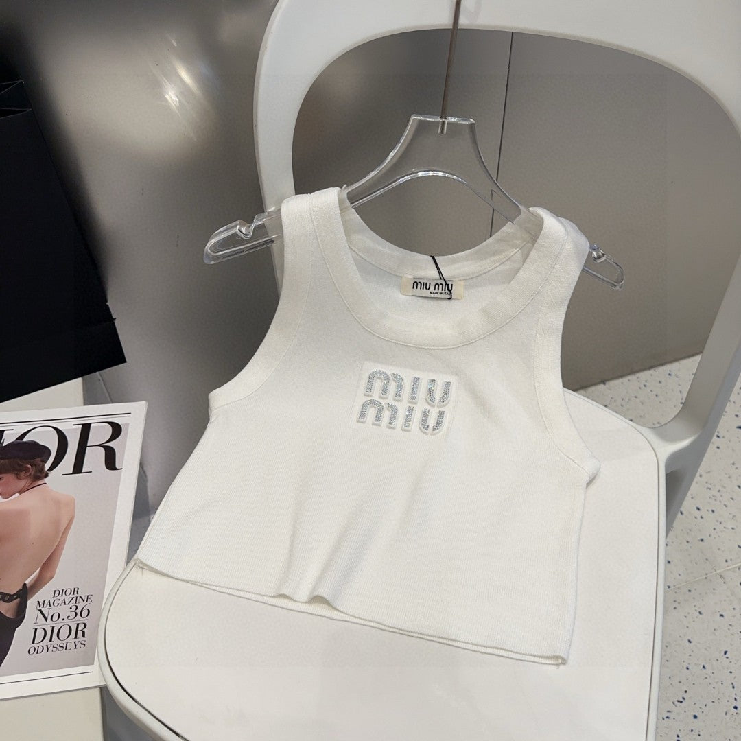 VISCOSE TANK TOP 643229 IN WHITE COTTON RIBBED KNIT WITH EMBELLISHED LOGO