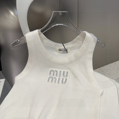 VISCOSE TANK TOP 643229 IN WHITE COTTON RIBBED KNIT WITH EMBELLISHED LOGO