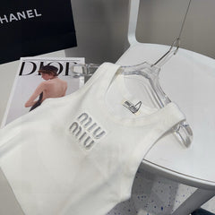 VISCOSE TANK TOP 643229 IN WHITE COTTON RIBBED KNIT WITH EMBELLISHED LOGO