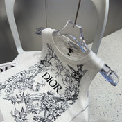 KNITTED TANK TOP 643231 IN WHITE COTTON JERSEY BLACK BIRD AND FLORAL PATTERN