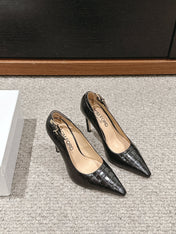 STAMPED CROCODILE LEATHER ANGELINA PUMP BLACK