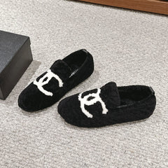 CC LOAFERS IN BLACK FLEECE WITH WHITE LOGO