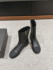 CC SHORT BOOTS IN BLACK LAMBSKIN AND FABRIC