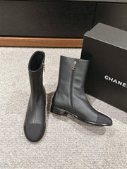 CC SHORT BOOTS IN BLACK LAMBSKIN AND FABRIC