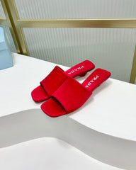 PRA TRIANGLE HEEL SATIN SLIPPERS CRIMSON