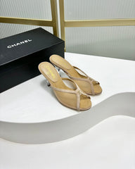 HIGH HEEL PEEP TOE IN BEIGE CREAM BREATHABLE MESH