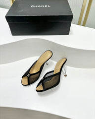 HIGH HEEL PEEP TOE IN BLACK BREATHABLE MESH