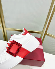 VIV' SKATE SNEAKERS IN WHITE CALFSKIN RED GLITTER STRAP AND CRYSTAL BUCKLE