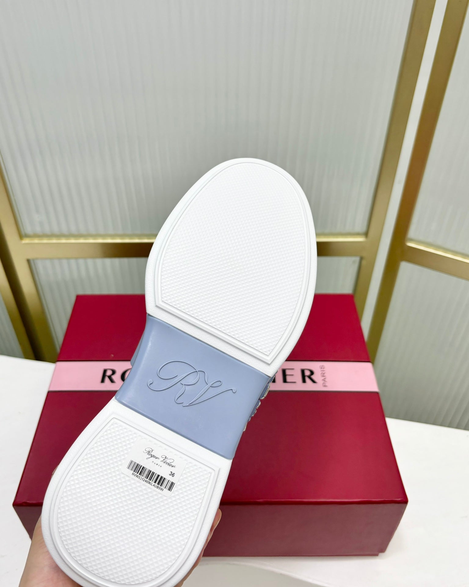 VIV' SKATE SNEAKERS IN WHITE CALFSKIN LIGHT BLUE GLITTER STRAP AND CRYSTAL BUCKLE