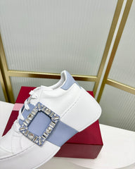 VIV' SKATE SNEAKERS IN WHITE CALFSKIN LIGHT BLUE GLITTER STRAP AND CRYSTAL BUCKLE