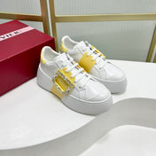 VIV' SKATE SNEAKERS IN WHITE CALFSKIN YELLOW GLITTER STRAP AND CRYSTAL BUCKLE
