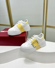 VIV' SKATE SNEAKERS IN WHITE CALFSKIN YELLOW GLITTER STRAP AND CRYSTAL BUCKLE