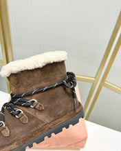 LACE-UP ANKLE BOOTS IN CHOCOLATE SUEDE AND FLEECE LINING