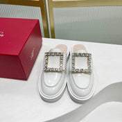 VIV' RANGERS MULES IN WHITE CALFSKIN CRYSTAL BUCKLE
