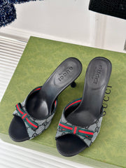 GG Vintage High Heel Slippers Black