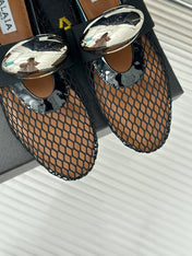 ALAIA MARY JANE SHOES IN BLACK MESH WITH SILVER HARDWARE