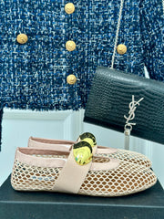 ALAIA MARY JANE SHOES IN BEIGE MESH WITH GOLD HARDWARE