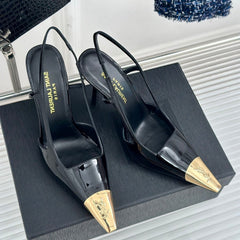 SL JEANNE SLINGBACK PUMPS BLACK POLISHED CALFSKIN