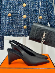 HIGH HEEL 75 MM POINTED- TOE SANDAL IN BLACK CALFSKIN